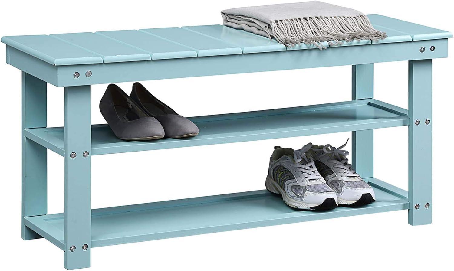 Sea Foam Blue MDF and Wood Utility Mudroom Bench with Storage