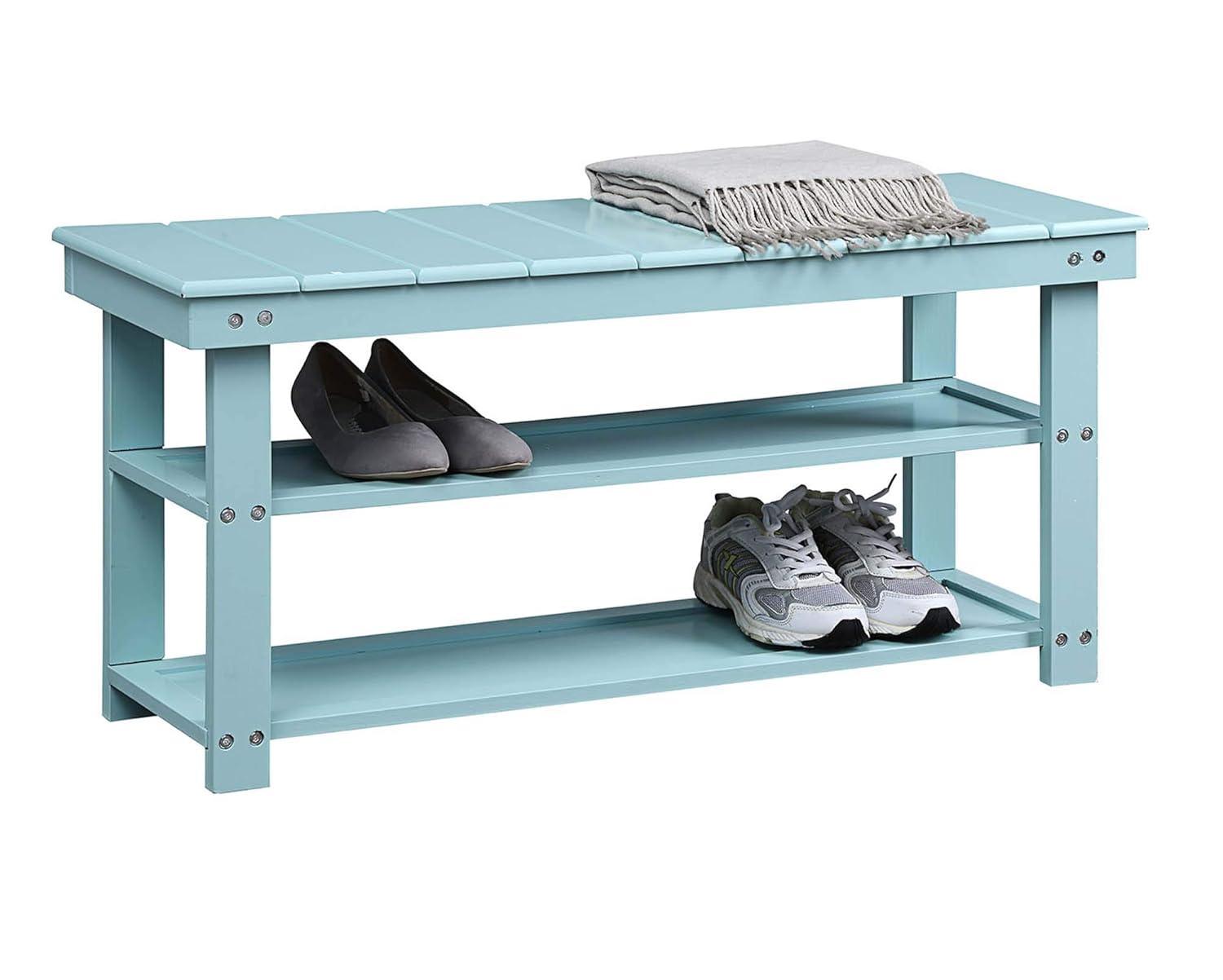 Sea Foam Blue MDF and Wood Utility Mudroom Bench with Storage