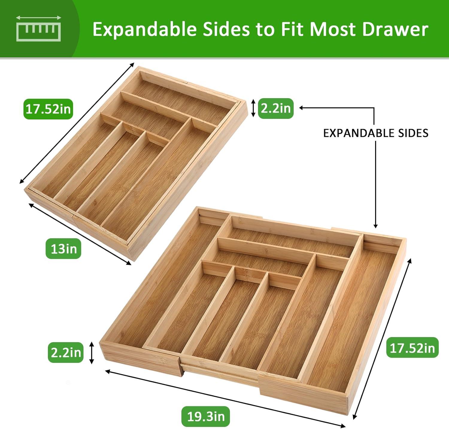 Expandable Bamboo Adjustable Kitchen Drawer Organizer with 6-8 Slots