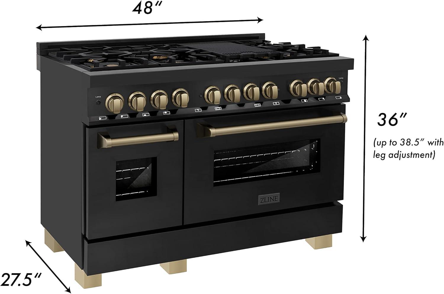 ZLINE Autograph 48" Legacy Dual Fuel Range in Black Stainless Steel