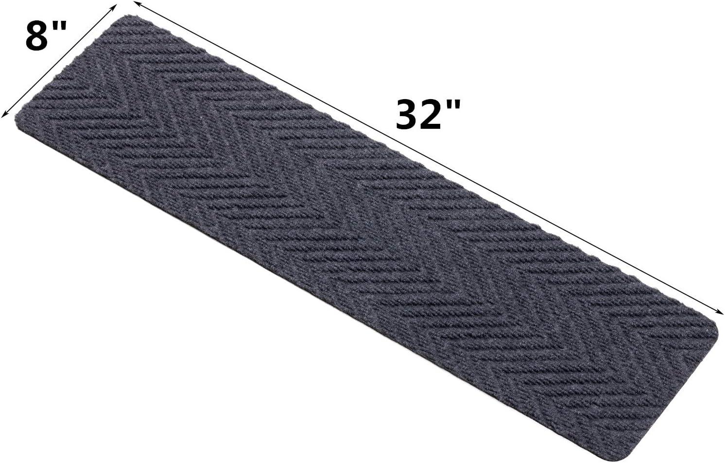 Grey Braided Non-Slip Rubber Stair Tread Mats Set of 14