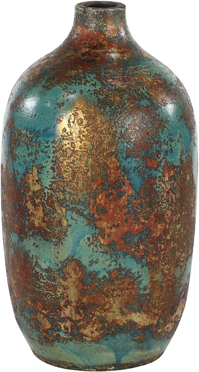 Rustic Turquoise and Bronze Ceramic Decorative Vase