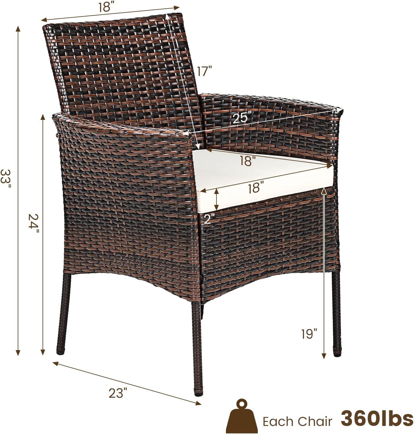 Tangkula Outdoor 2 PCS Rattan Dining Chair Patio Cushioned Arm Chair w/Zipper Brown