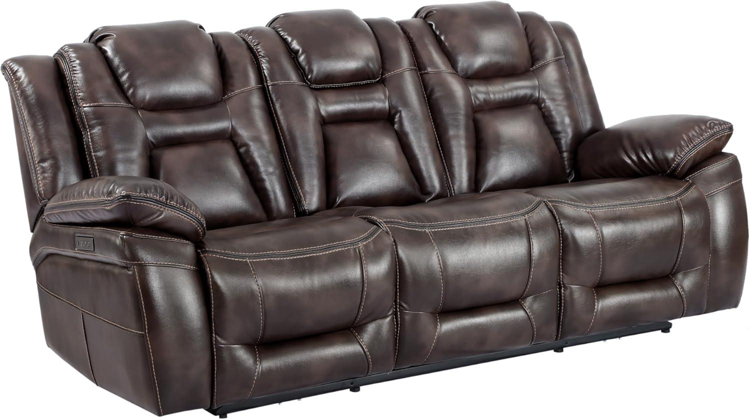 Oportuna Dual Power Sofa with Drop Down Table Brown - Steve Silver Co.