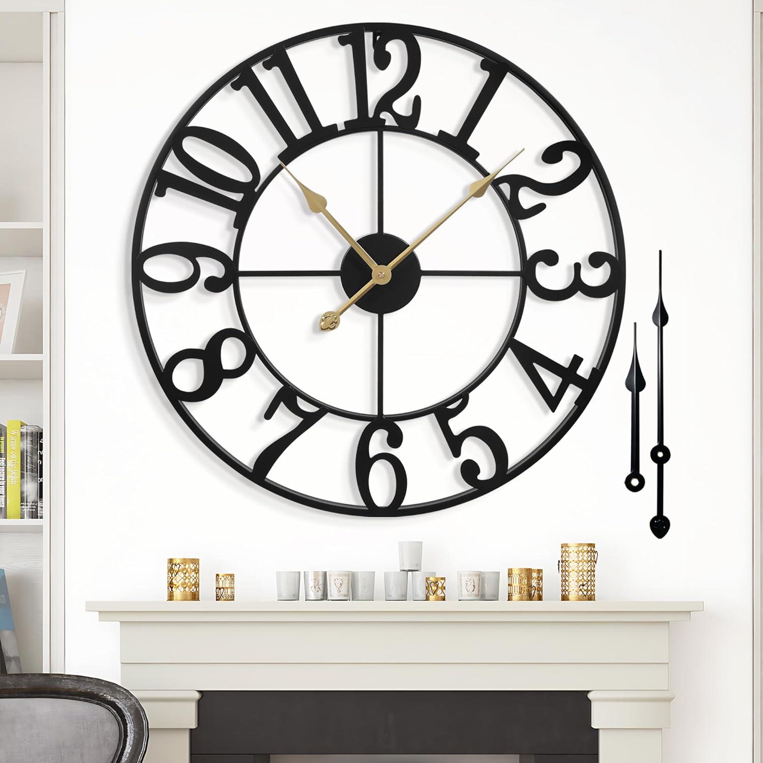 Oversized Black Metal Analog Wall Clock with Arabic Numerals