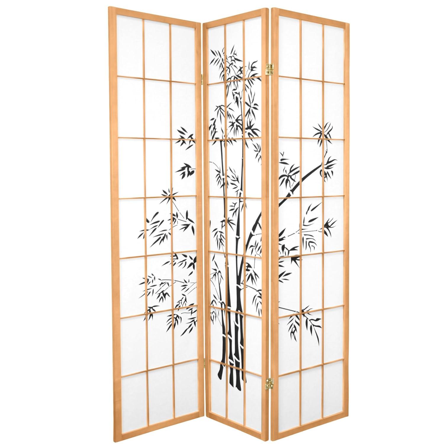 Oriental Furniture 6 Ft Tall Lucky Bamboo Room Divider, 3 panel, natural color, traditional