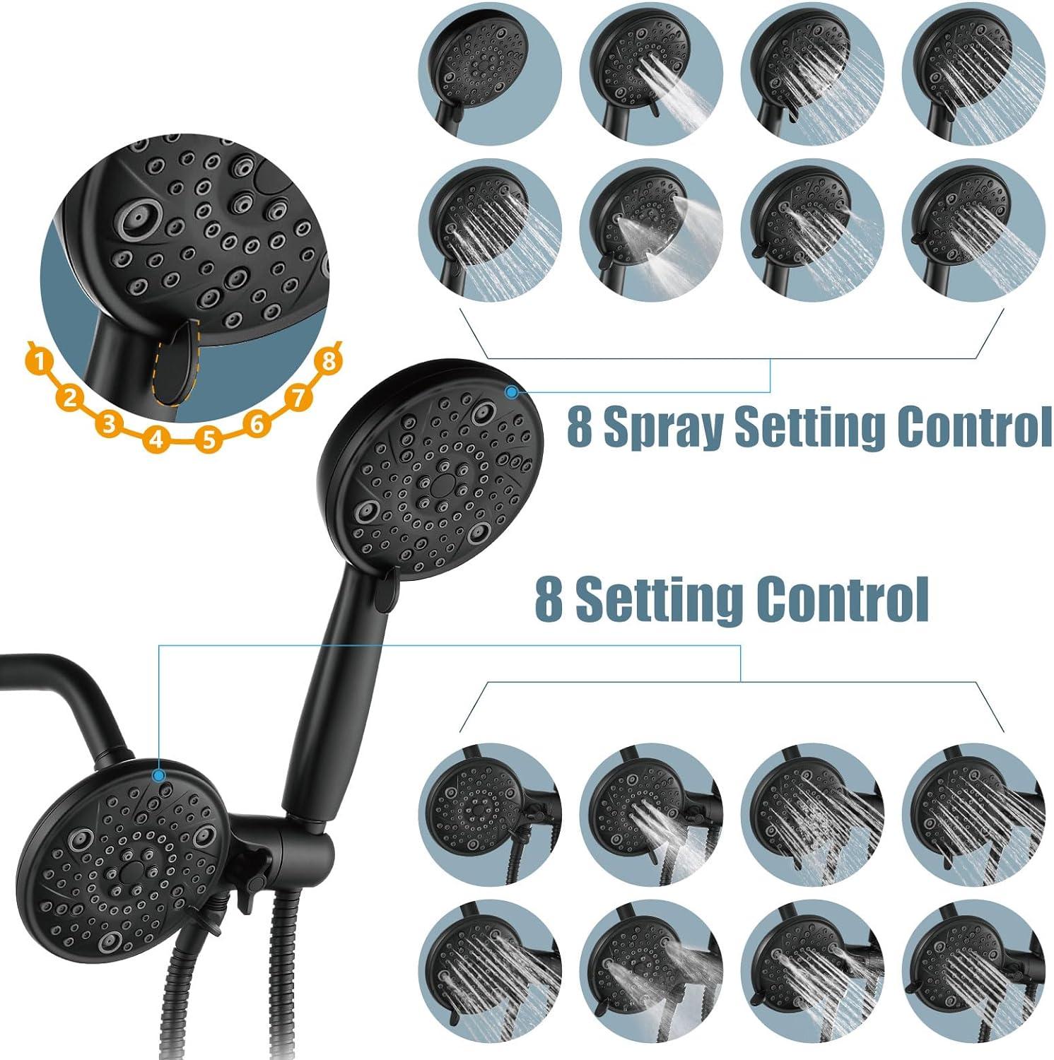 Matte Black Dual 2-in-1 Rain Shower System with Handheld