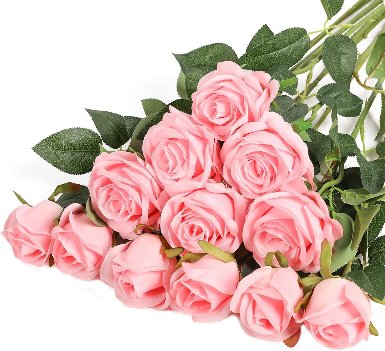 Pink Silk Roses Outdoor Tabletop Centerpiece Arrangement