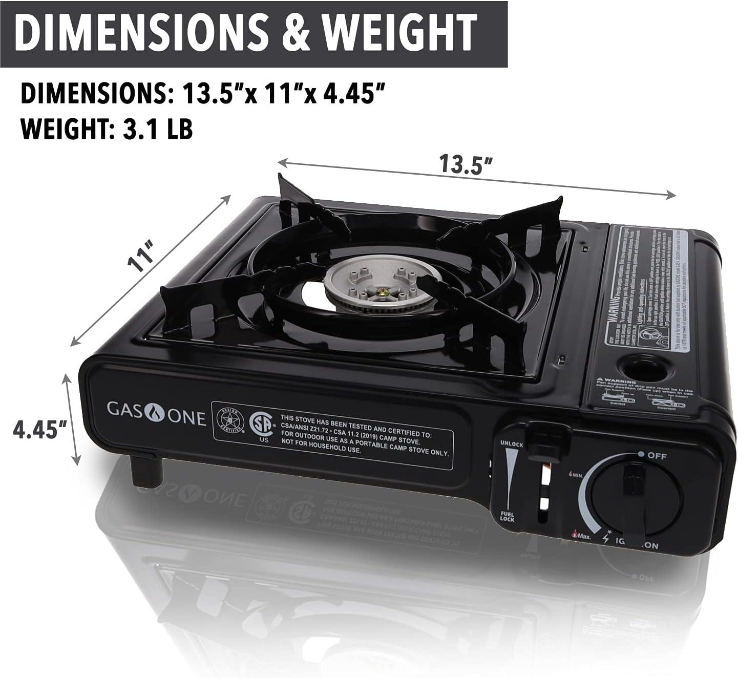 Black Portable Gas Stove with Carrying Case, 9,000 BTU