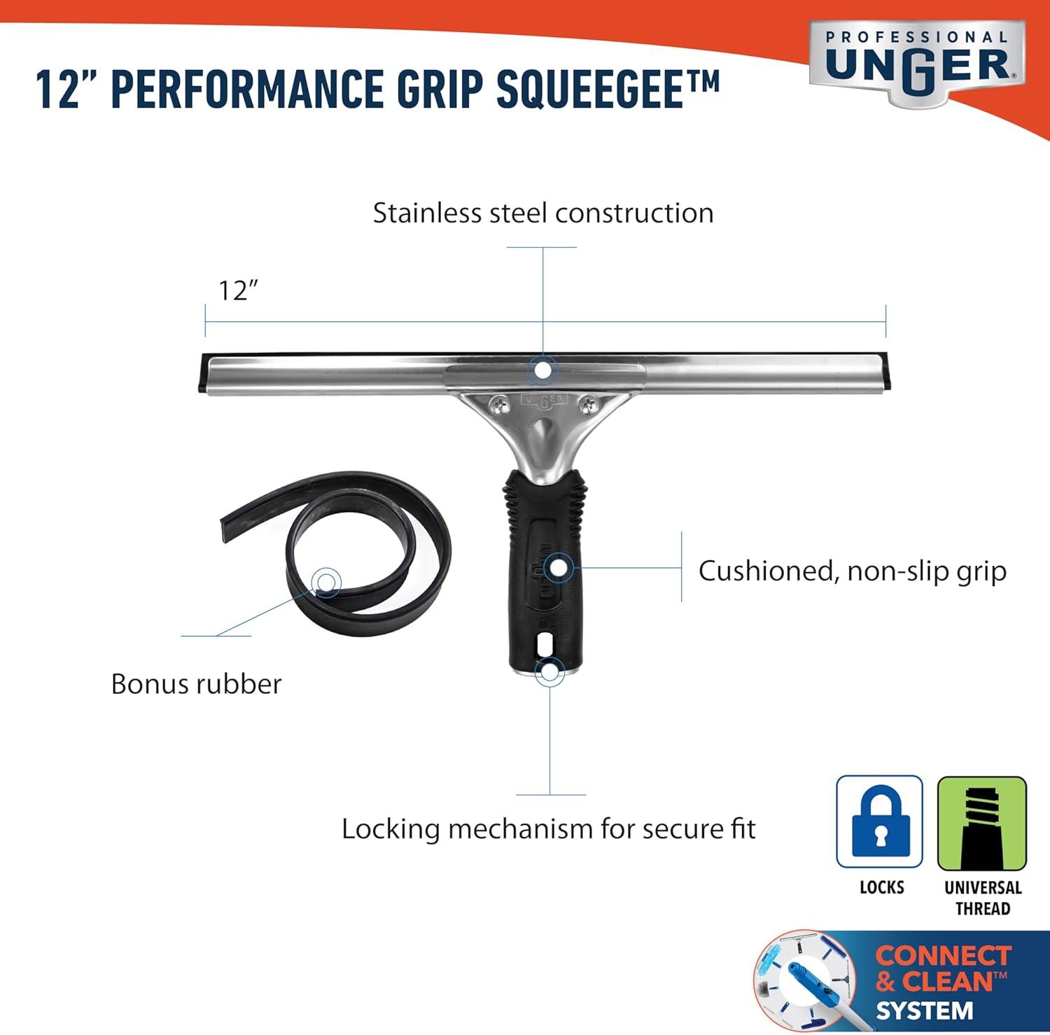 12-inch Stainless Steel and Plastic Window Squeegee with Rubber Blade