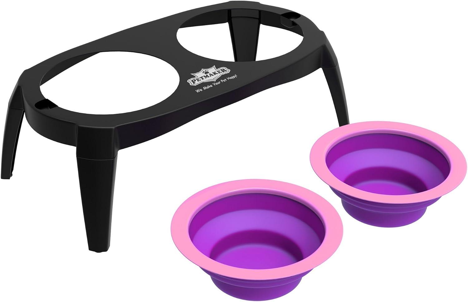 PETMAKER Raised Cat and Dog Food Bowl Stand, Pink