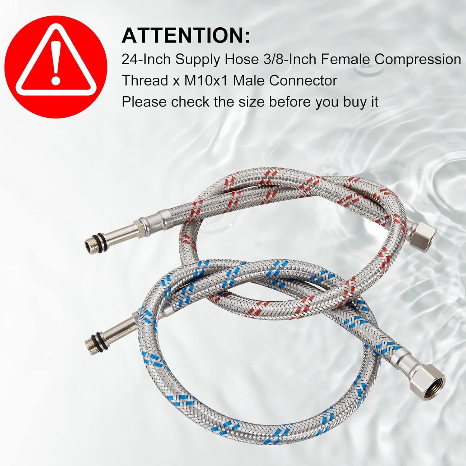 Midanya 24-Inch Long Faucet Connector Braided Stainless Steel Supply Hose 3/8-Inch Female Compression Thread x M10 Male Connector, x 2 Pcs (1 Pair)