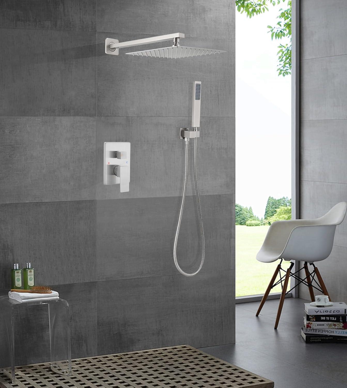 10-Inch Brushed Nickel Wall-Mounted Rain Shower System