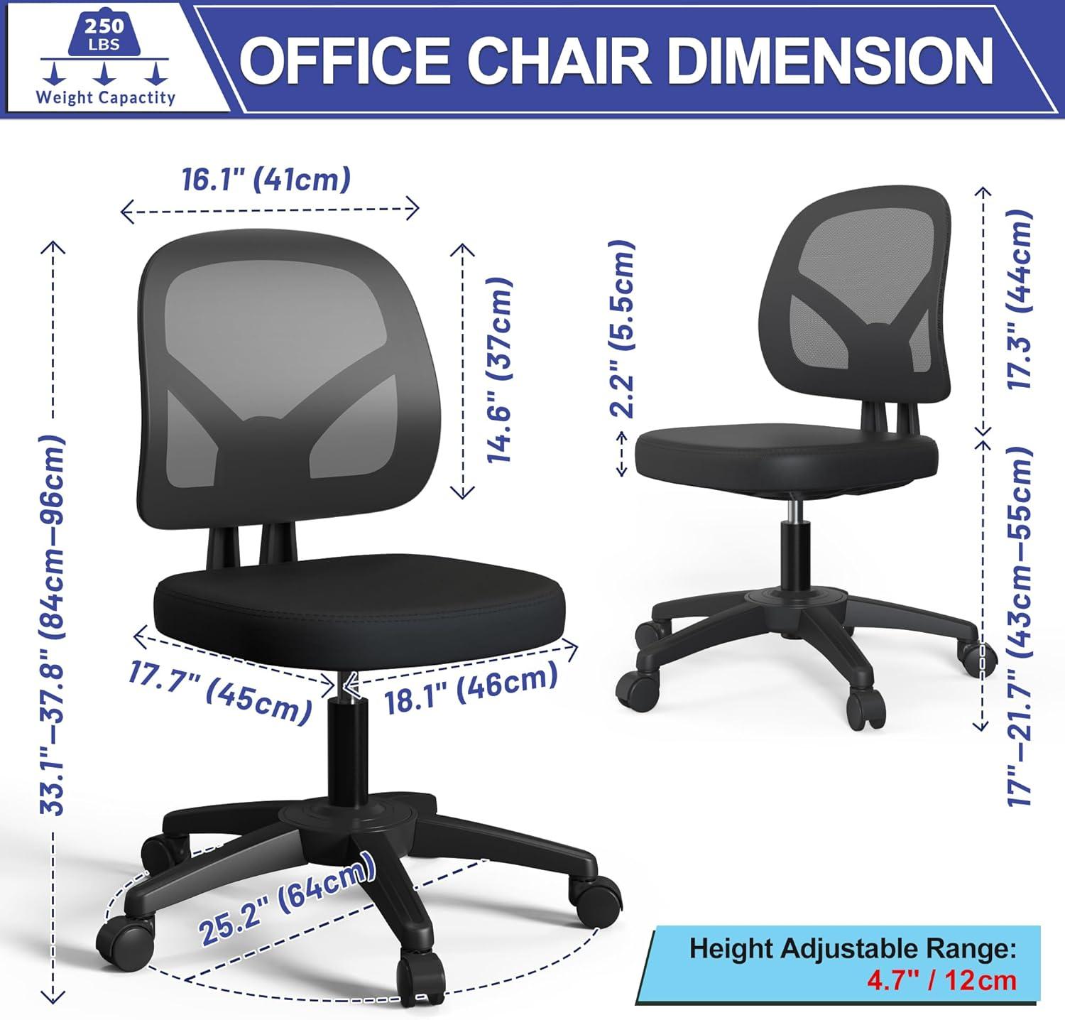 Mesh Office Chair Ergonomic Small Desk Chair No Arms Black Swivel Computer Chair with Wheels Task Chair for Small Spaces Mid Back Home Office Chair for Adults and Kids