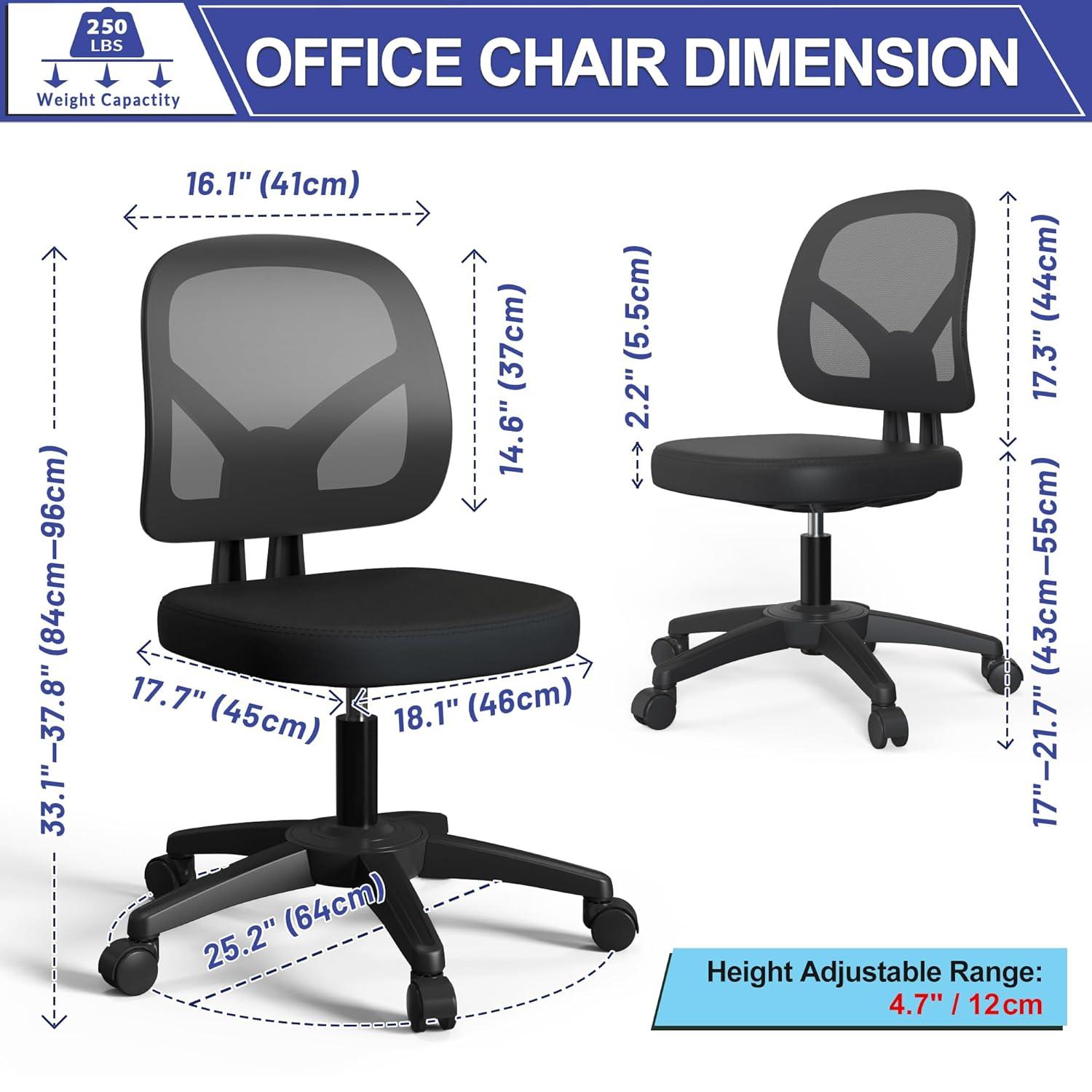 Mesh Office Chair Ergonomic Small Desk Chair No Arms Black Swivel Computer Chair with Wheels Task Chair for Small Spaces Mid Back Home Office Chair for Adults and Kids