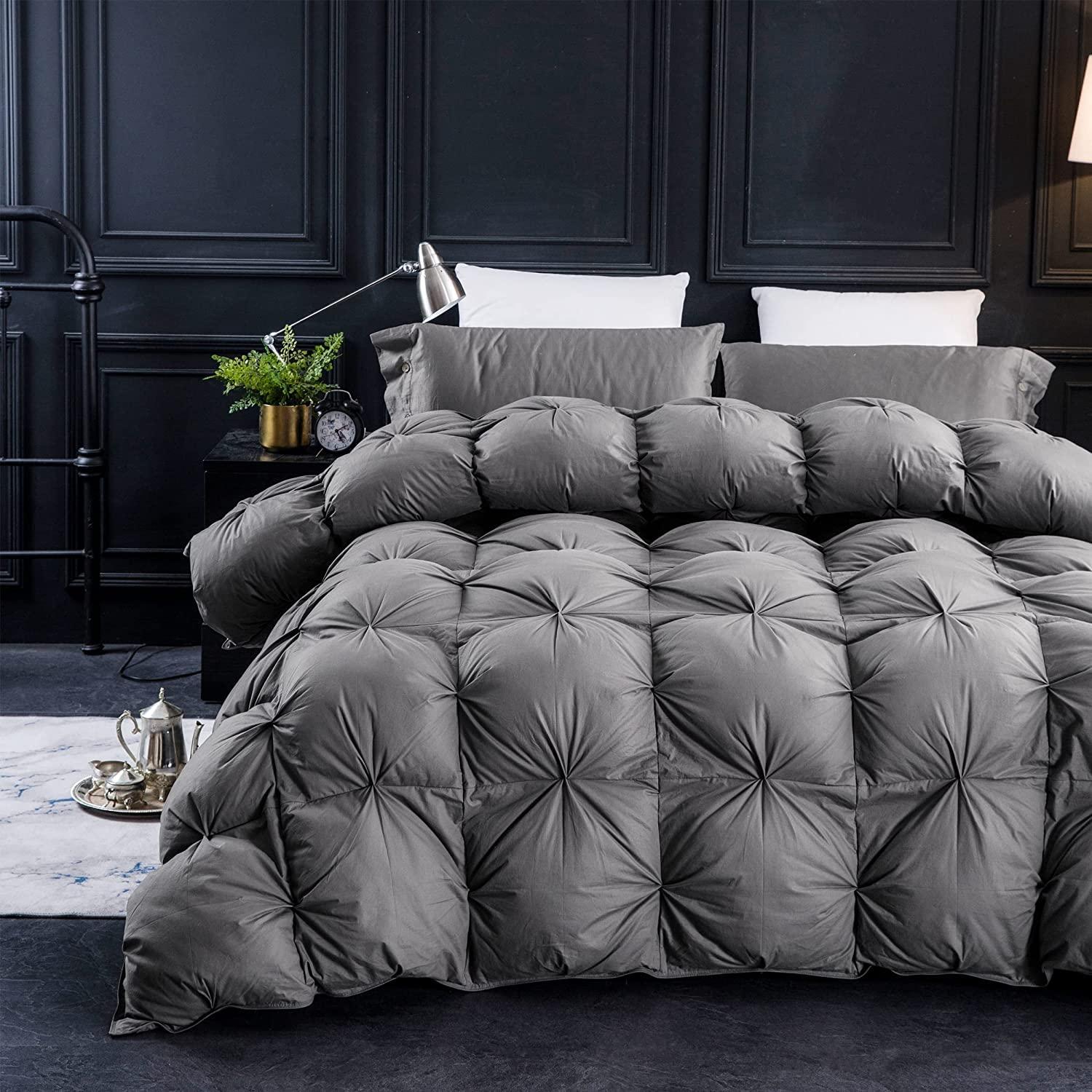 Grey Cotton Queen Comforter with Twisted Flower Design