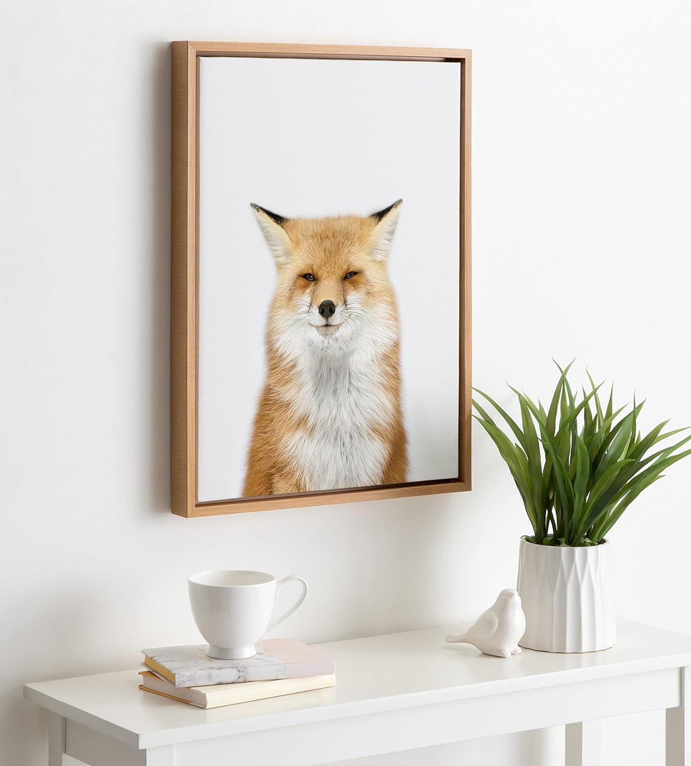 Natural Framed Fox Canvas Wall Art for Nursery