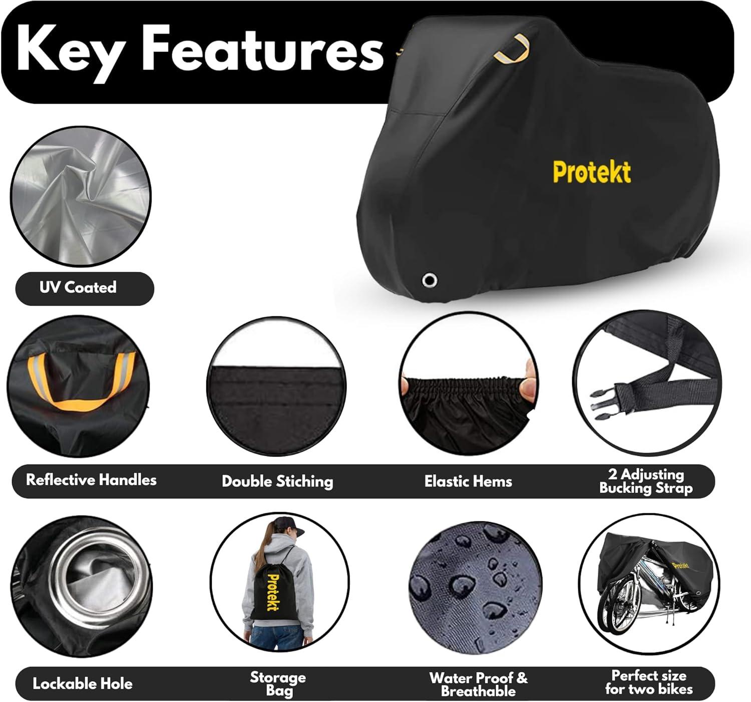 Protekt Bike Cover for 2-3 Bikes - Stationary Heavy Duty Bike Covers for Outdoor Storage | Rain Dust Resistant, UV Coated Bike Cover Waterproof with Lock Holes & Storage Bag for Bicycle Cover/E-Bikes