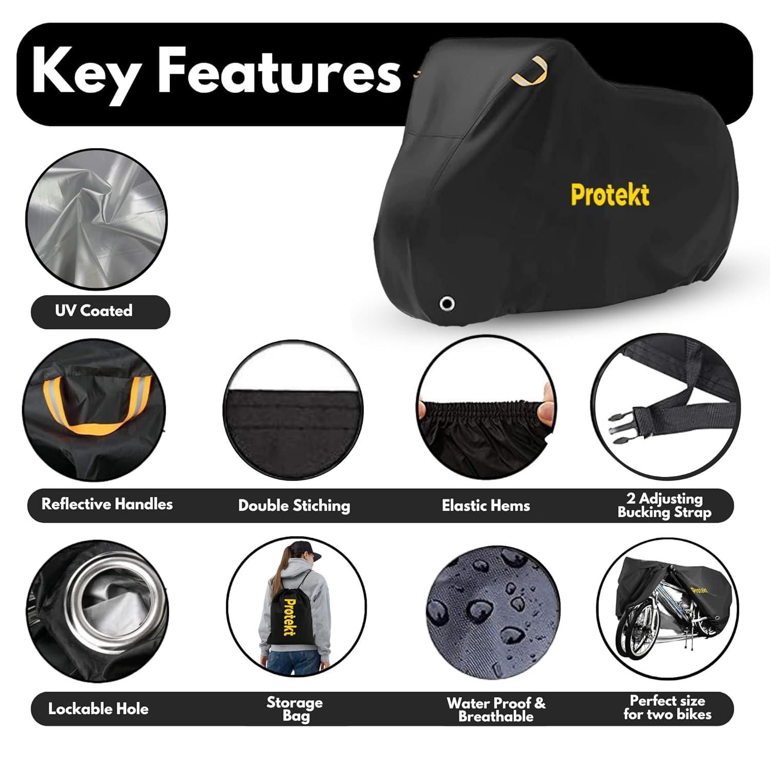 Protekt Bike Cover for 2-3 Bikes - Stationary Heavy Duty Bike Covers for Outdoor Storage | Rain Dust Resistant, UV Coated Bike Cover Waterproof with Lock Holes & Storage Bag for Bicycle Cover/E-Bikes