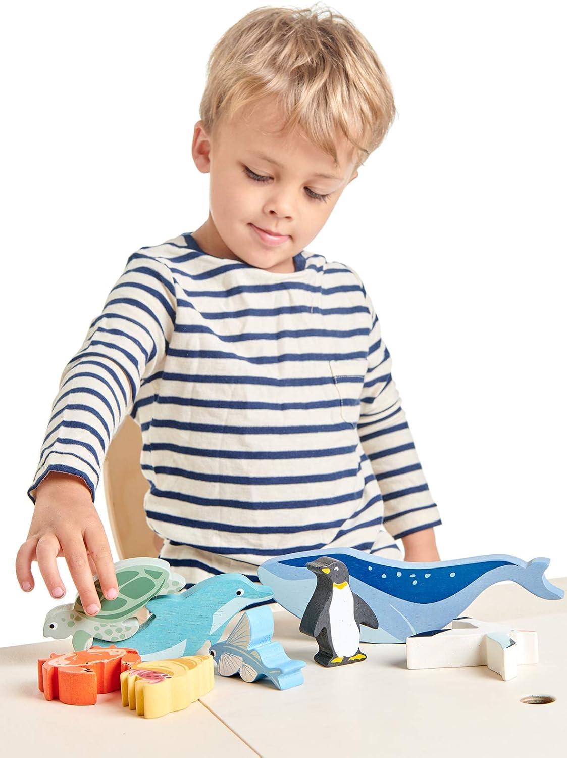 Wooden Coastal Sea Creatures Toy Set with Shelf