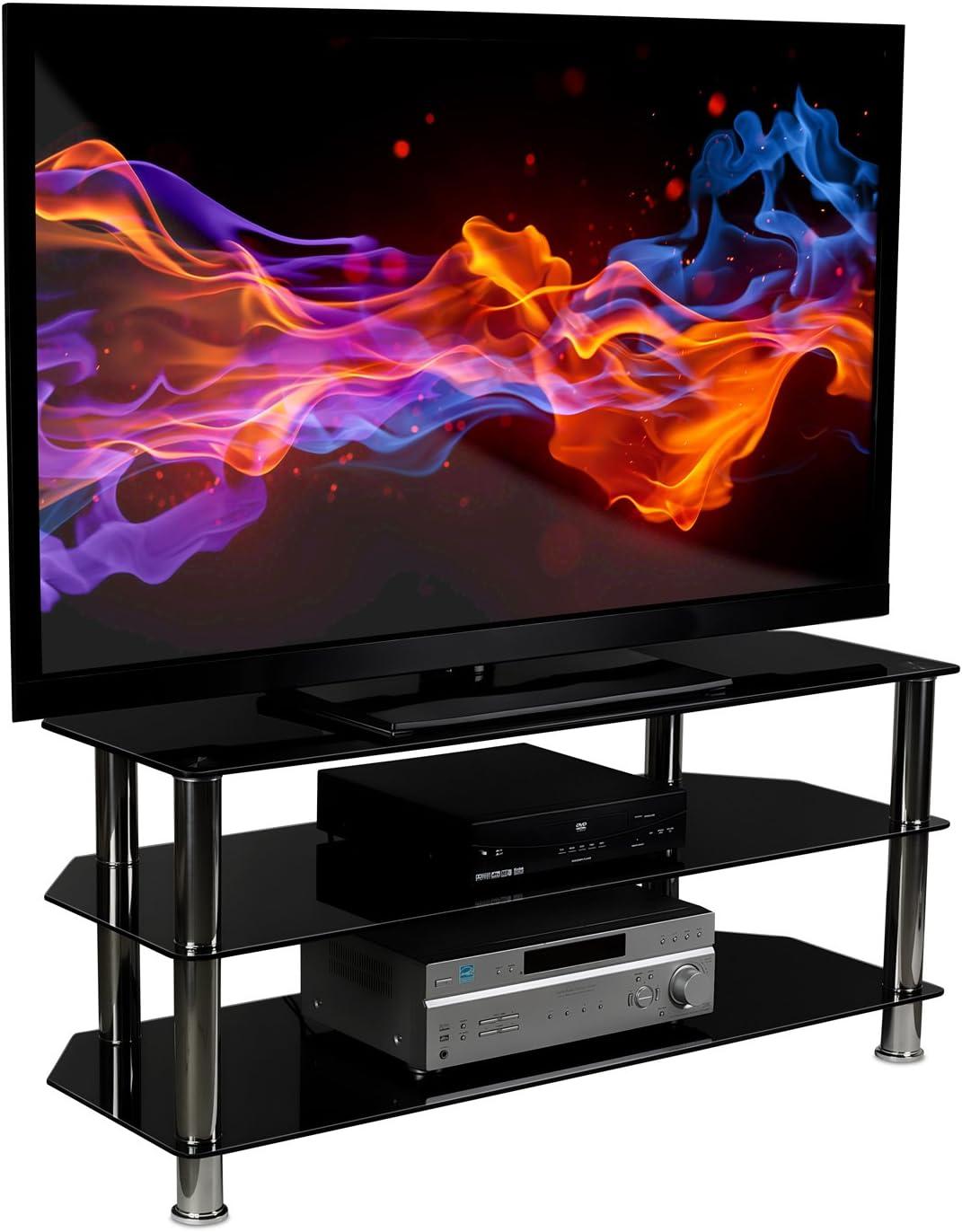 Sleek 60" Black Tempered Glass TV Stand with Tinted Shelves