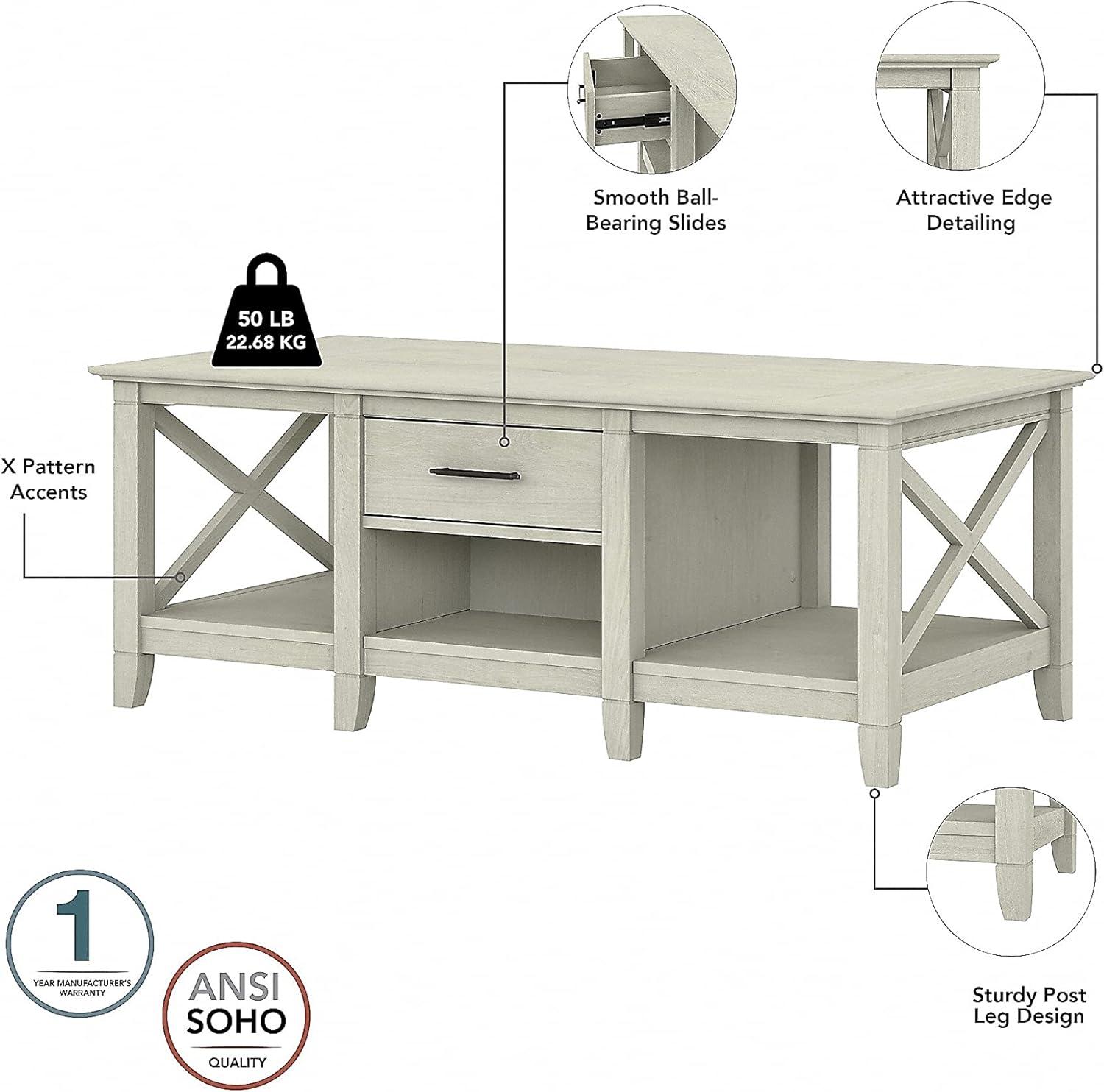 Key West Coffee Table with Set of 2 End Tables in Linen White - Engineered Wood