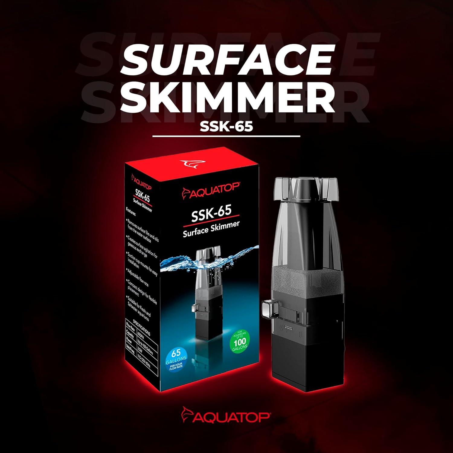 Aquatop Aquarium Surface Skimmer, 65 gallons per hour for Fish Tanks up to 100 gallons, SSK-65