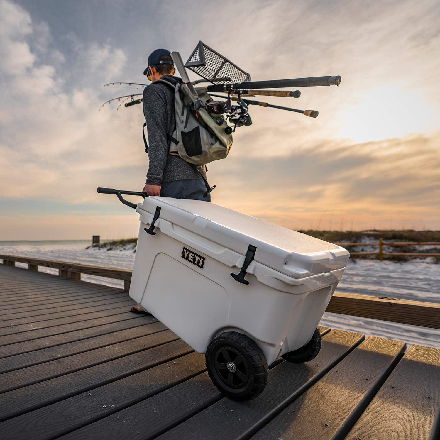 White Rotomolded Wheeled Cooler with Aluminum Handle