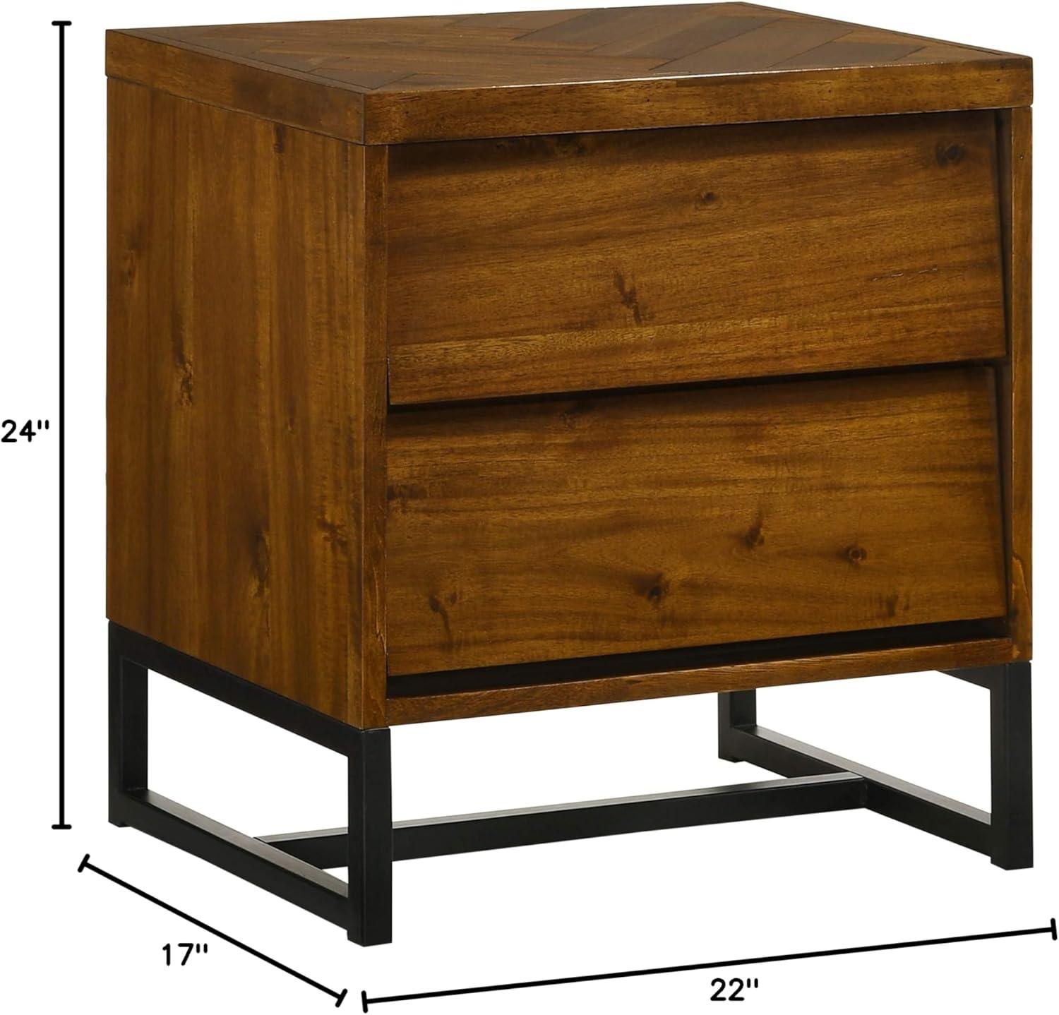 Antique Coffee Wood Nightstand with Matte Black Base