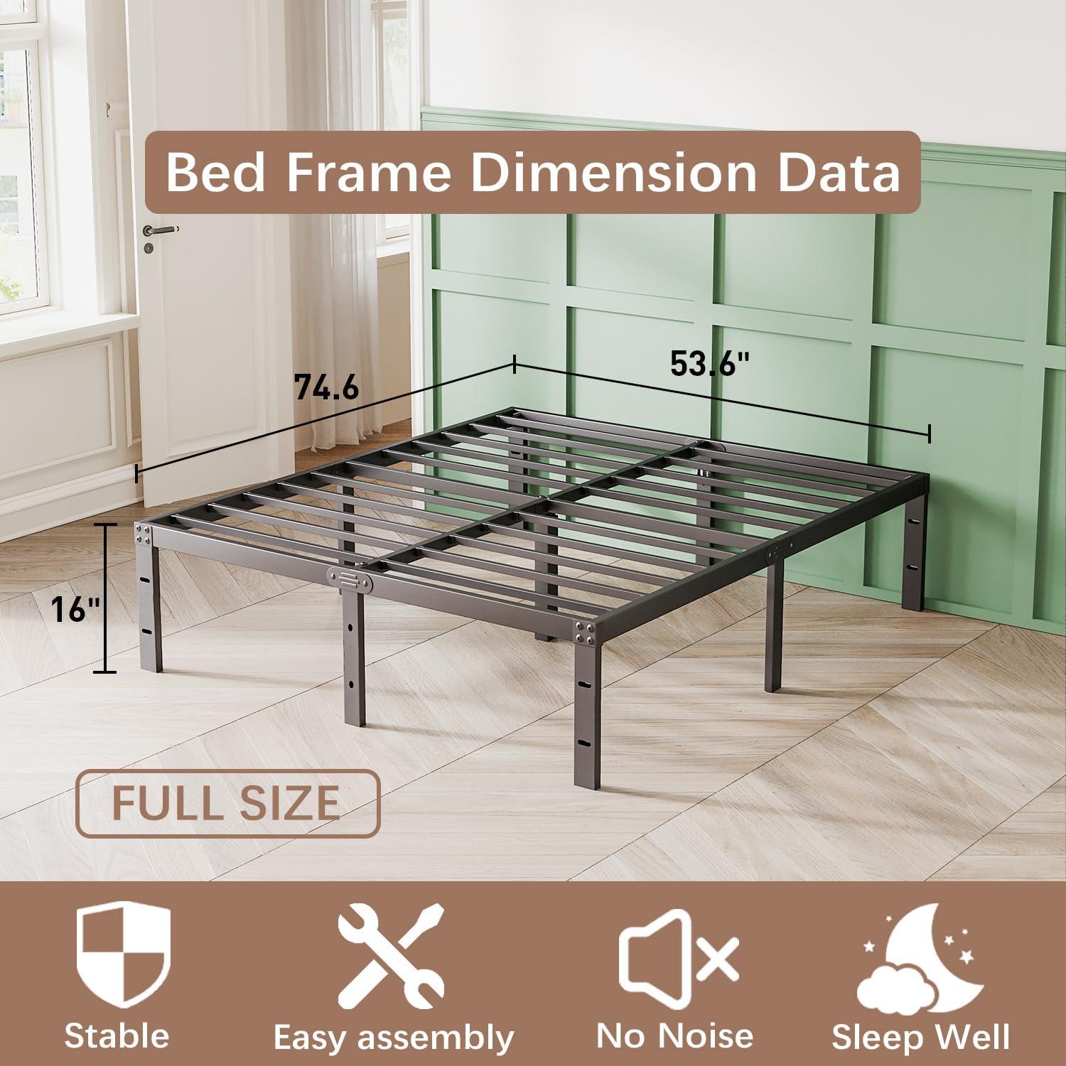 Twin Metal Bed Frame - 16 Inch Tall, No Box Spring Needed, Heavy Duty Platform With Storage Space, Sturdy Non-Slip Noiseless