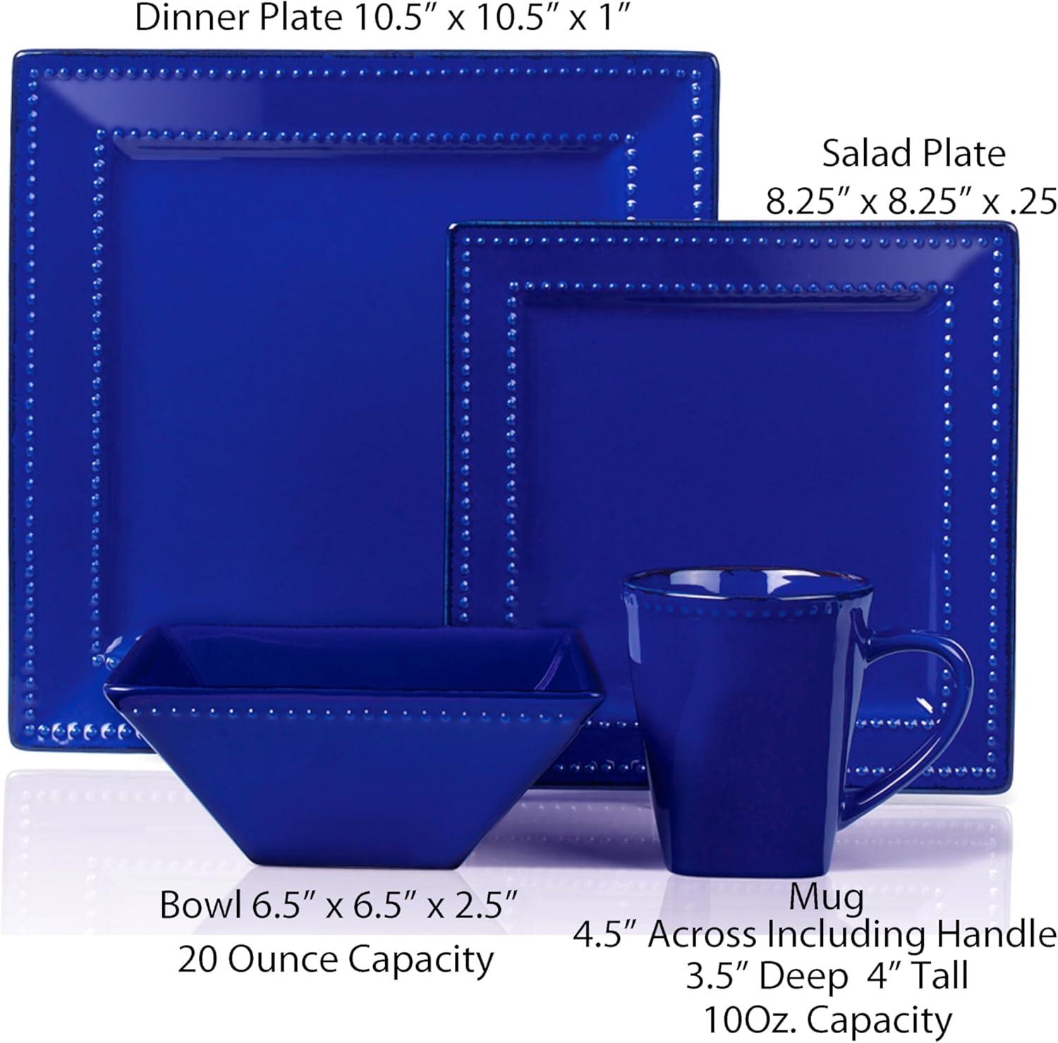 16 Piece Square Beaded Stoneware Set by Lorren Home Trends, Blue