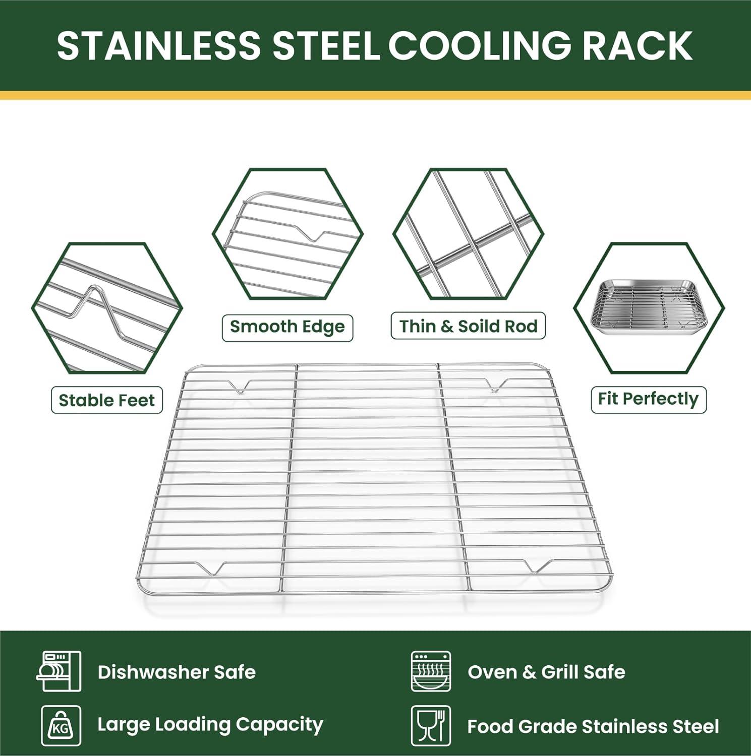 Baking Sheet with Rack Set [2 Pans + 2 Racks ] HKJ Chef Stainless Steel Cookie Sheet Baking Pan Tray with Cooling Rack, Size 9x7x1 Inch, Non Toxic & Heavy Duty & Easy Clean
