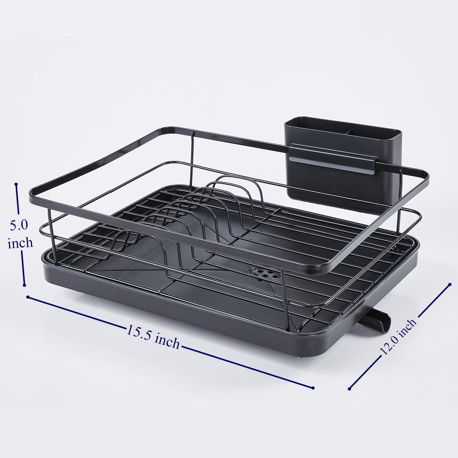 Dish Drying Rack- Space-Saving Dish Rack, Dish Racks for Kitchen Counter, Durable Stainless Steel Kitchen Drying Rack with a Cutlery Holder, Drying Rack for Dishes, Knives, Spoons, and Forks