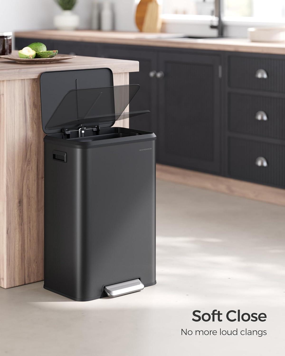 Kitchen Trash Can, 10.5-Gallon Garbage Can With Lid And Wide Foot Pedal, Soft Close And Stays Open