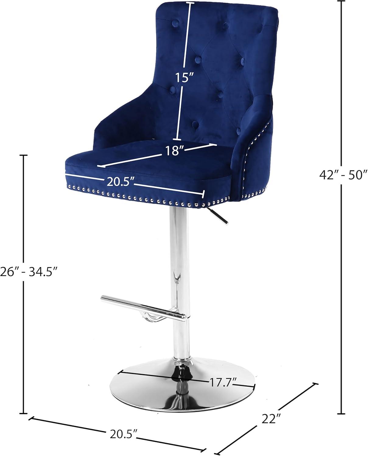 Meridian Furniture Claude 34.5"H Velvet Adjustable Bar Stool in Navy