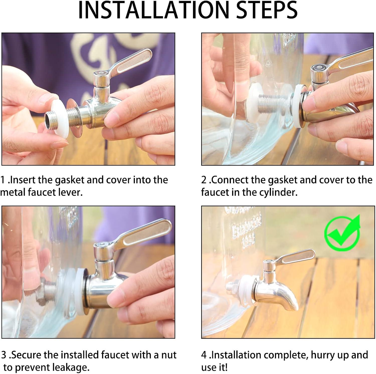 Polished Stainless Steel Beverage Dispenser Replacement Spigot Set