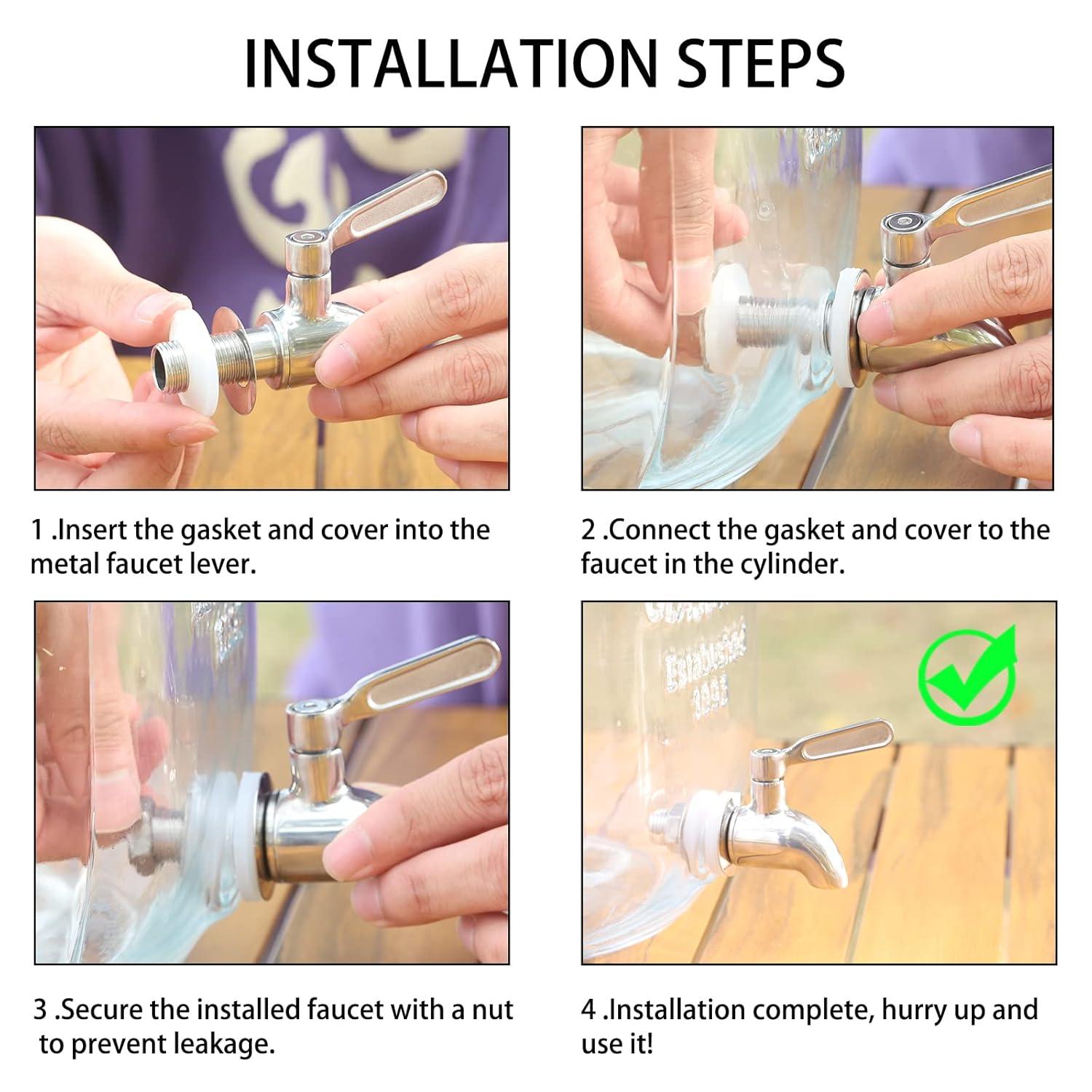 Polished Stainless Steel Beverage Dispenser Replacement Spigot Set