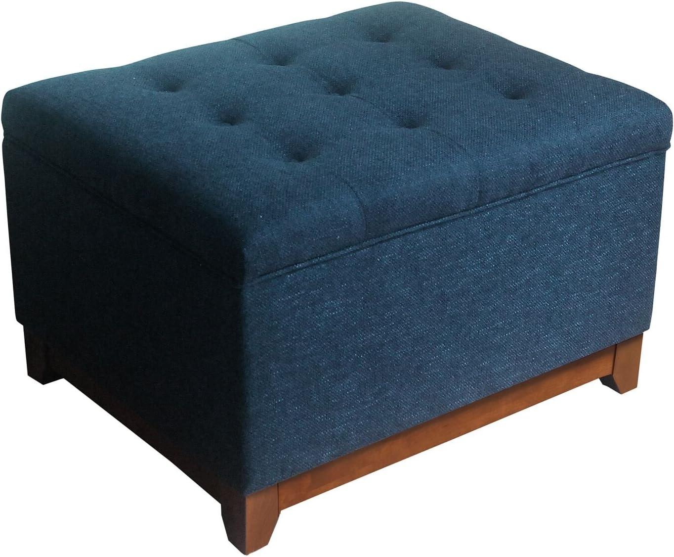 Cocktail Storage Bench Navy - HomePop: Upholstered, Tufted, Wood Base, Honey Oak Finish