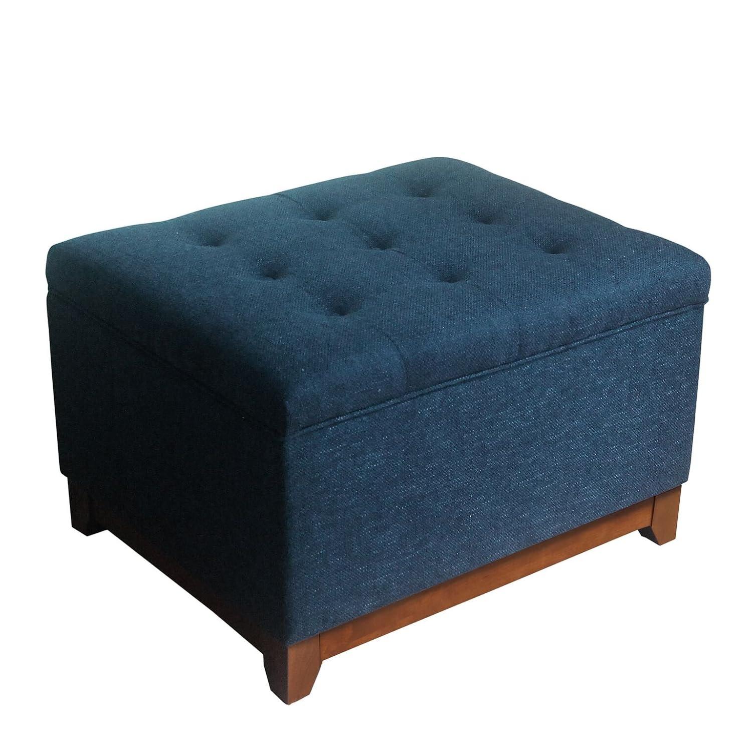 Cocktail Storage Bench Navy - HomePop: Upholstered, Tufted, Wood Base, Honey Oak Finish