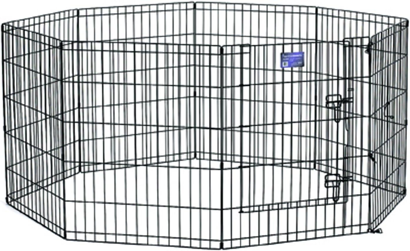 Black Metal Foldable Dog Exercise Pen with Door, 24"W x 42"H