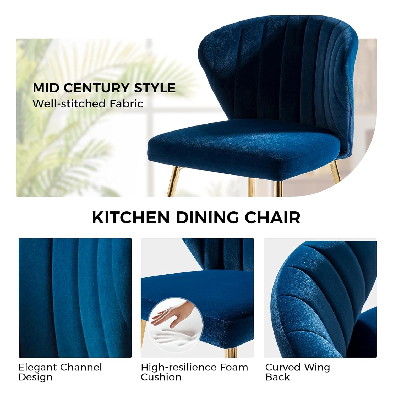 Velvet Dining Chairs Set of 2 Upholstered Wingback Side Chairs Living Room Kitchen Sage