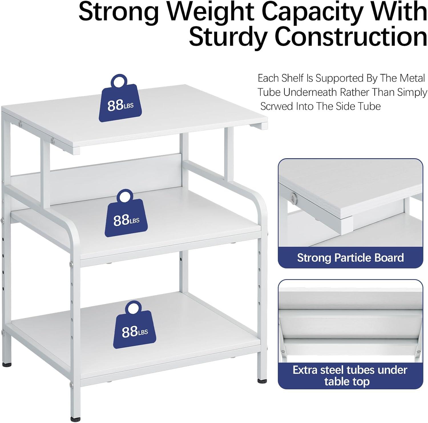 Large Printer Stand with Storage Shelf, 23.6" W x 18.9" D Printer Cart with Wheels, 3 Tier Mobile Printer Table for Home Office,Stands for Printer Heat Press Scanner Fax (White)