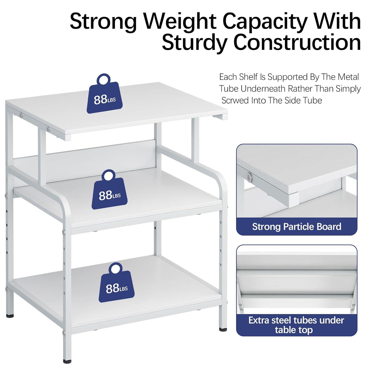 Large Printer Stand with Storage Shelf, 23.6" W x 18.9" D Printer Cart with Wheels, 3 Tier Mobile Printer Table for Home Office,Stands for Printer Heat Press Scanner Fax (White)
