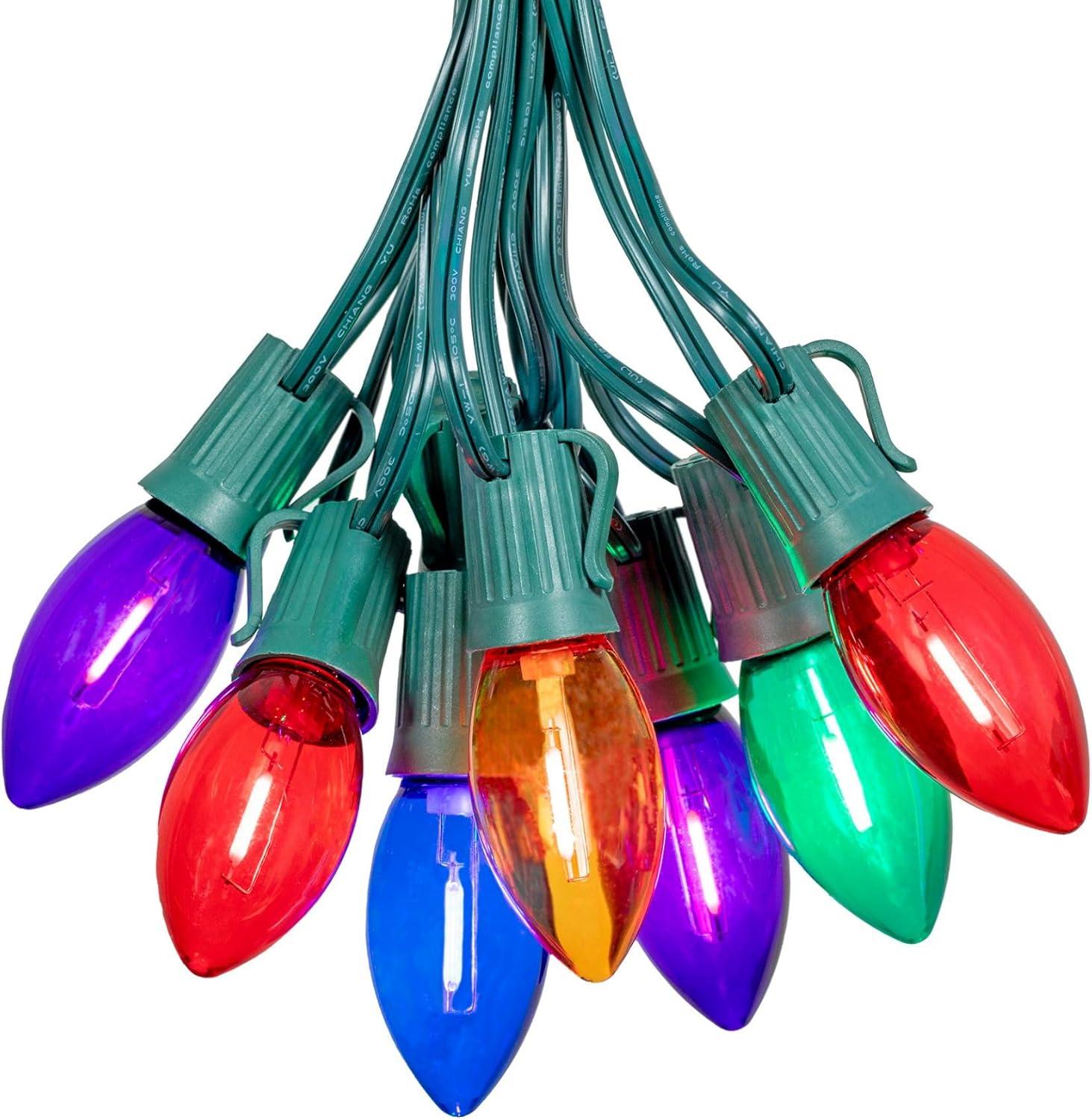 Novelty Lights C9 LED Christmas Multicolor Smooth Plastic Light Set, Green Wire (25 Bulbs, 25 Feet)