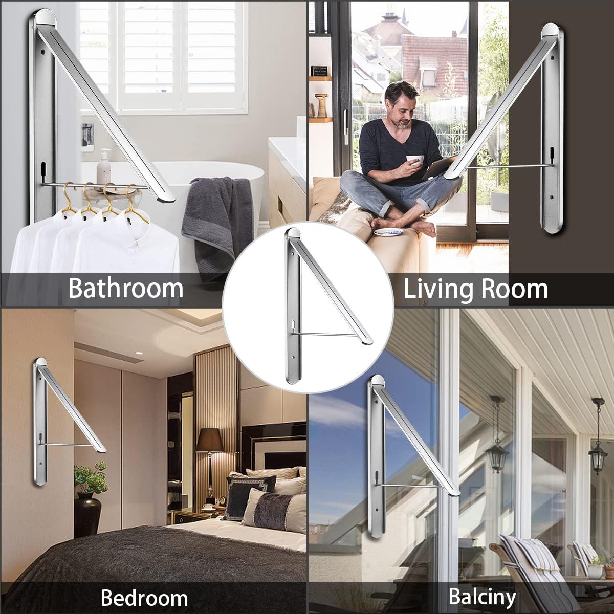 Clothes Drying Rack for Small Laundry Rooms, Clothes Drying Rack Folding Indoor, Wall Mounted Clothes Rack Foldable, (Aluminum, Silver)