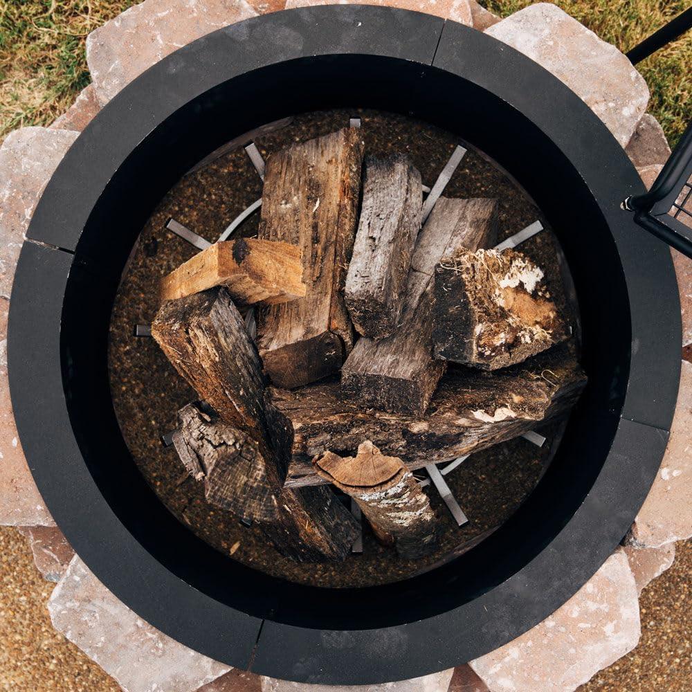 Ash & Ember 33" Outside Dia Steel Fire Pit Liner x 27" Inside - 4 Panel Liner 1.5mm thick Steel, DIY Above or In-Ground Outdoor Fire Pit, High temperature Finish, Portable Wood Burning Fire Ring