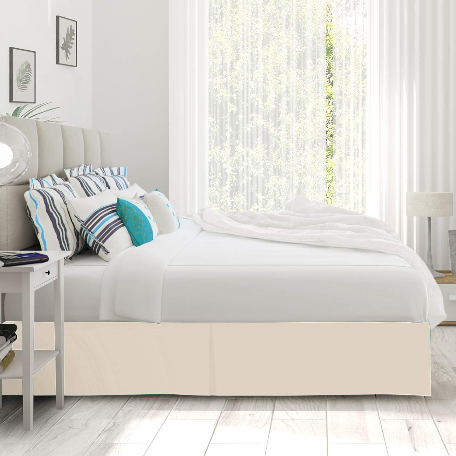 Clara Clark Pleated Bed Skirt - 14 inch Tailored Drop Luxury Double Brushed Microfiber Dust Ruffle - Includes 8 Pins, Twin Size, Cream