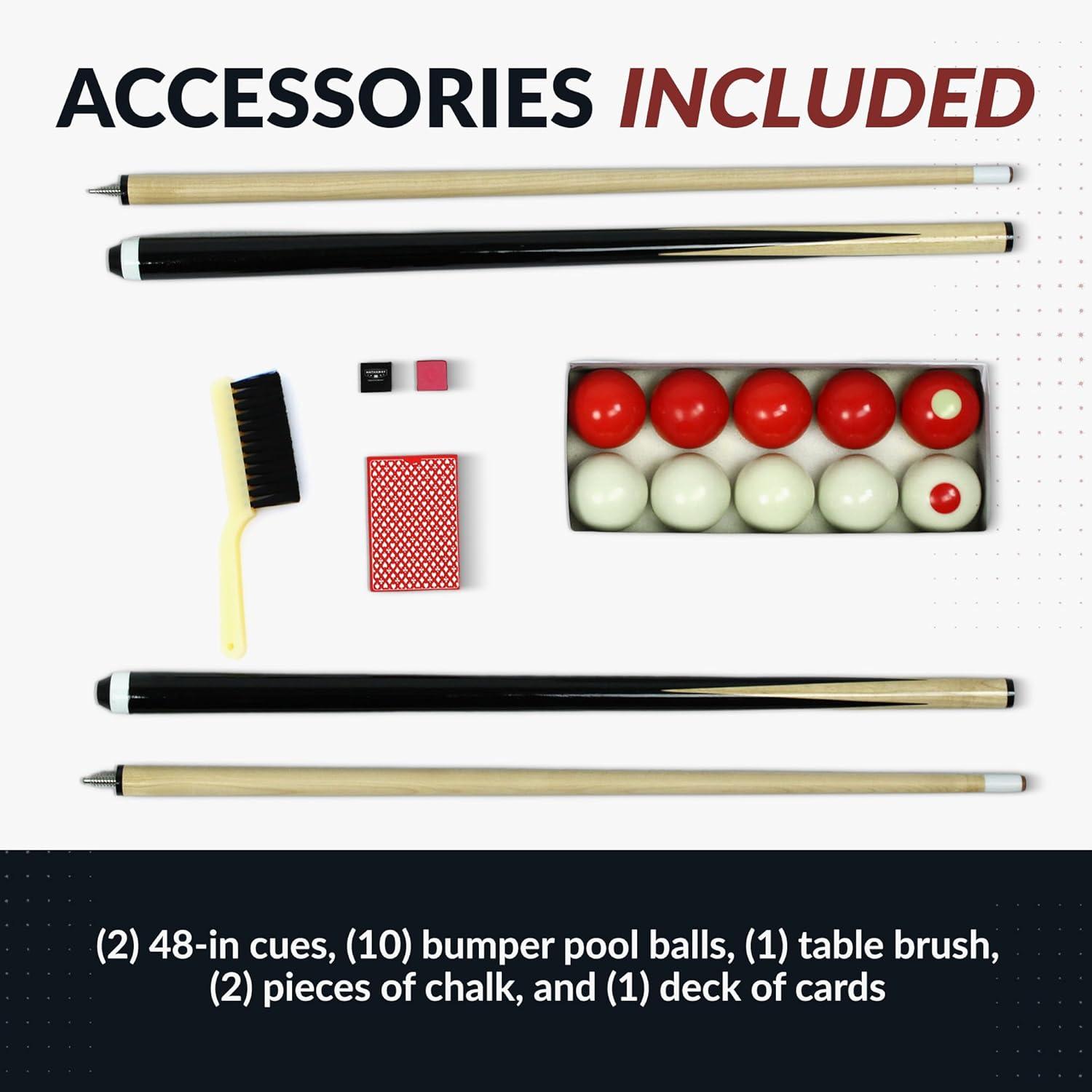 Hathaway Games Hathaway Renegade II 54-in Bumper Pool Table - Includes Cues, Billiard Balls, Accessories – Multi Game for Adults & Kids – Rubber Action Bumpers – Family Game Room – Red Felt with Walnut Finish