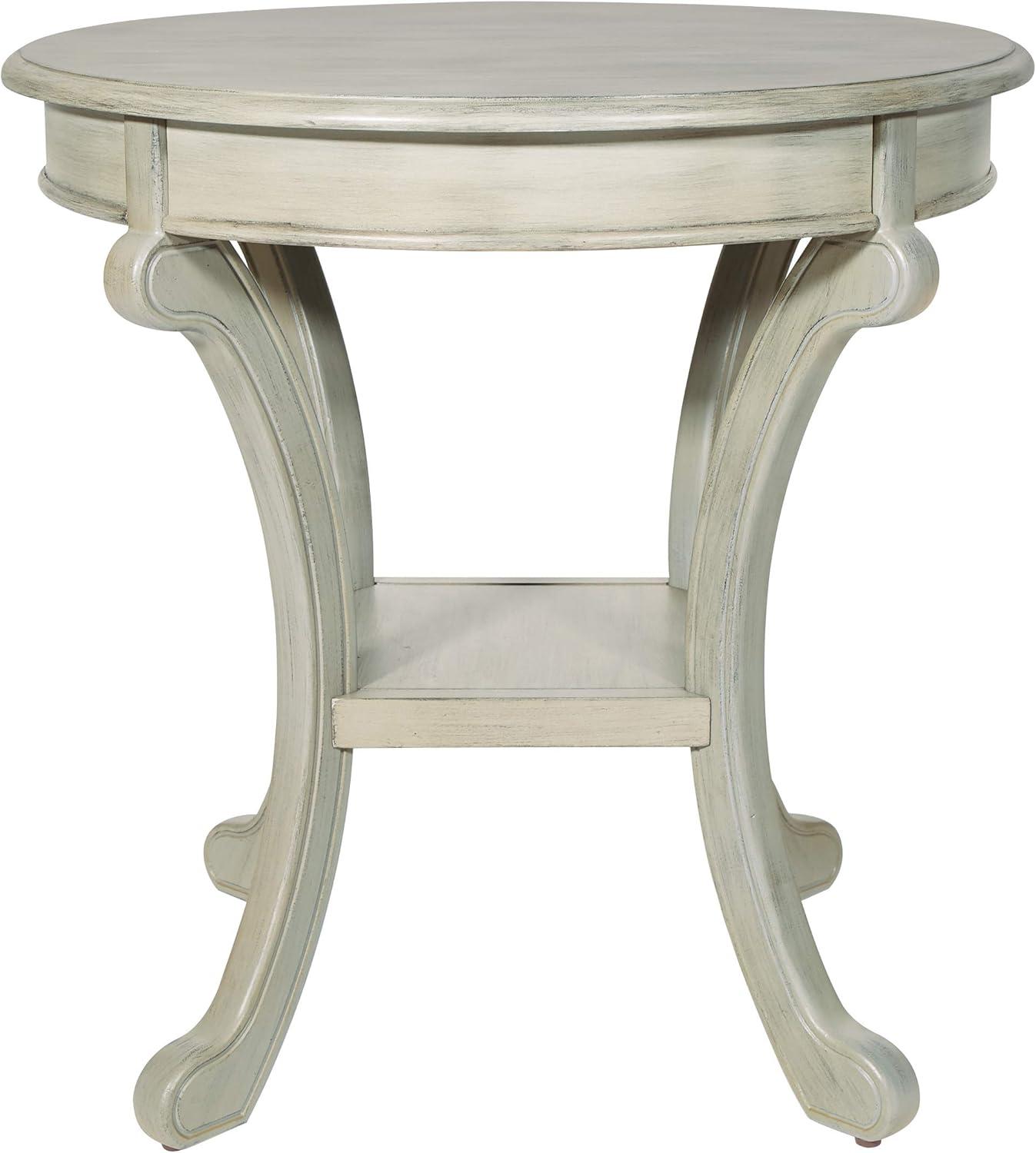 Round Antique Gray Stone and Wood Accent Table