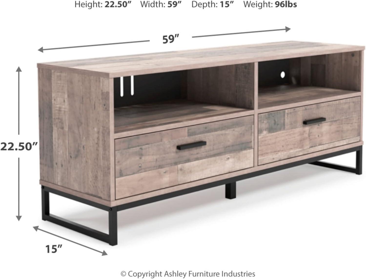 Neilsville 60" Light Brown TV Stand with Cabinet and Drawers